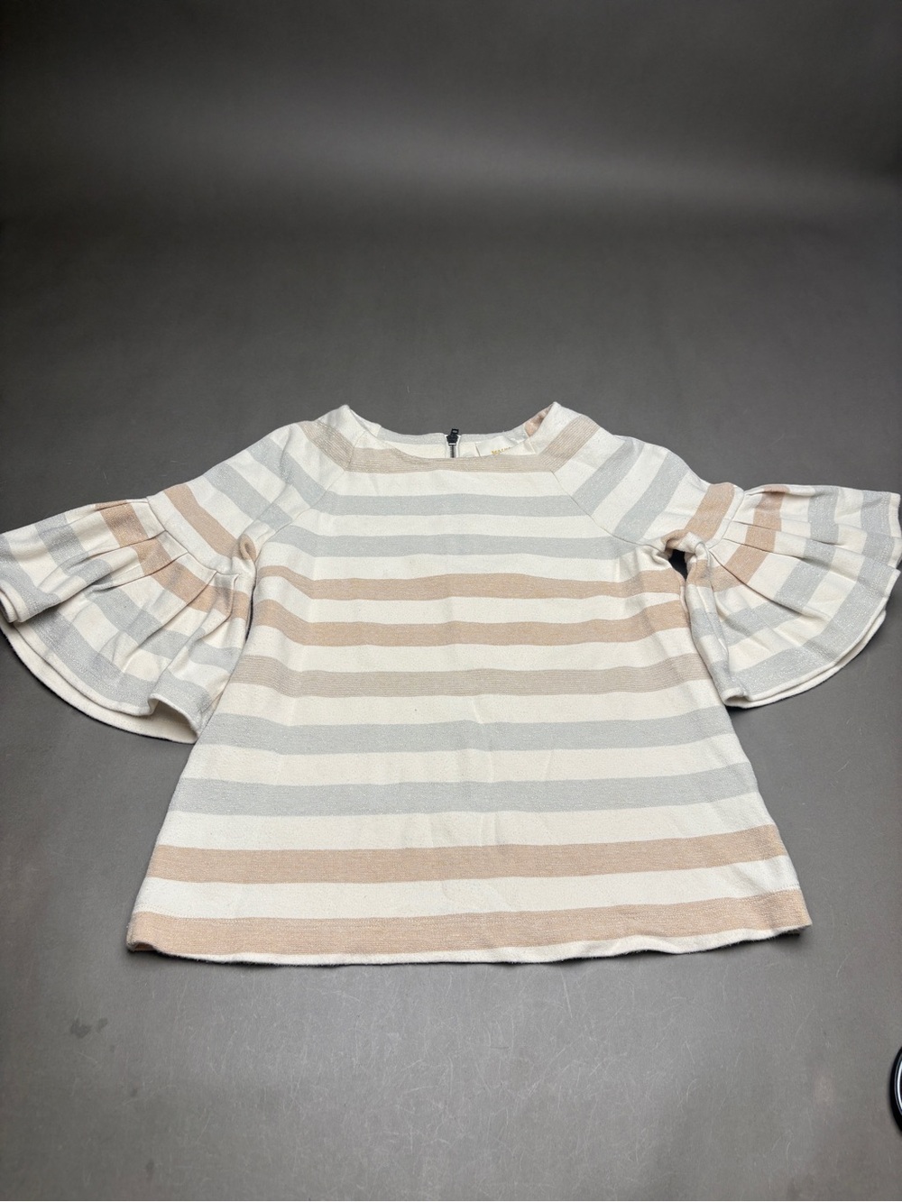 Maeve Striped Bell-Sleeve Top in Cream, Tan & Light Gray
